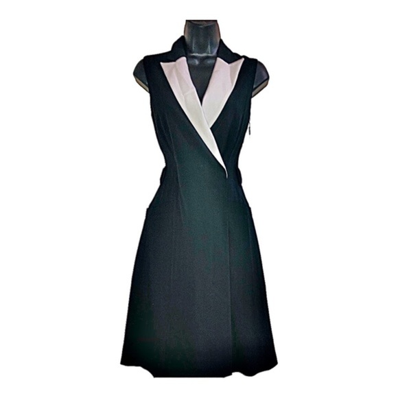 Calvin Klein black zip up white lapel tuxedo style sleeveless dress size 4 new - Picture 3 of 16